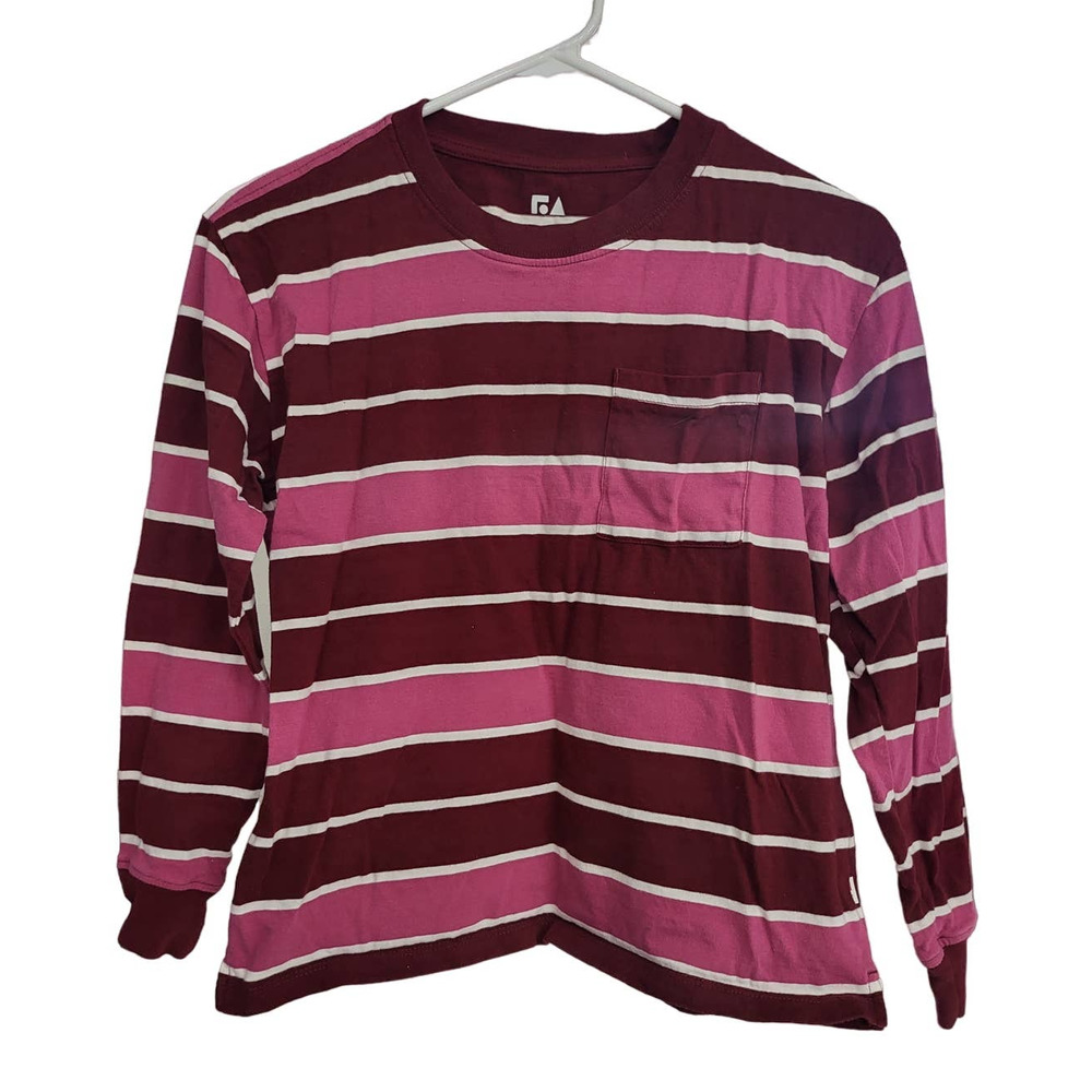 Free Assembly Maroon & Pink Striped Long Sleeve Shirt - Size L (10-12)
